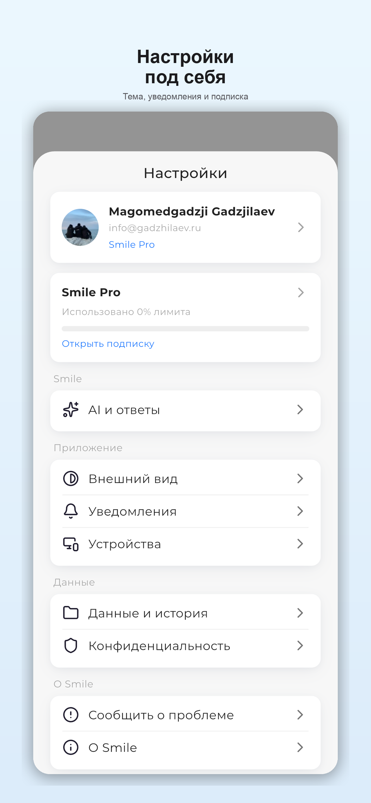 Smile AI — настройки